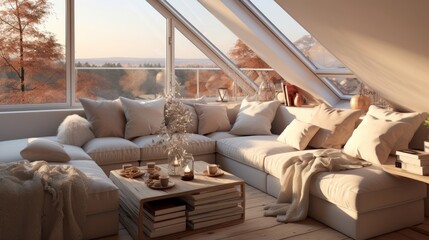 Bright scandinavian style living room design for a cozy and modern atmosphere in daylight