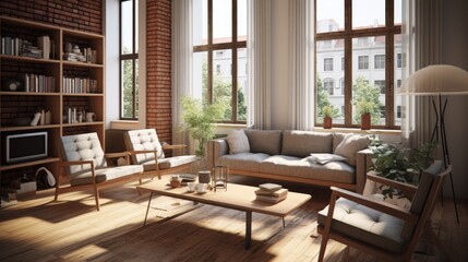 Bright scandinavian style living room design featuring modern aesthetics and natural light