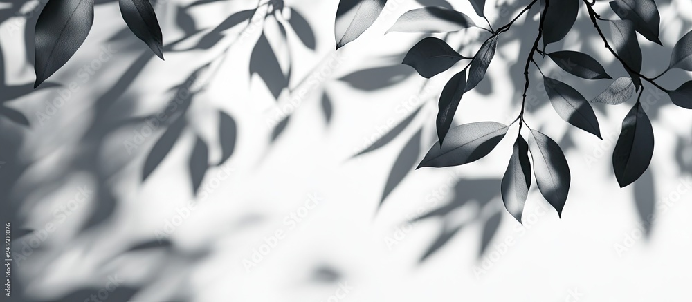 Fototapete blurry shadows of tree leaves on a light gray background. with copy space image. place for adding te