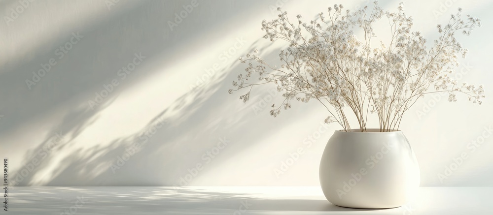 Leinwandbilder beautiful white dried flower pot stock image. with copy space image. place for adding text or design