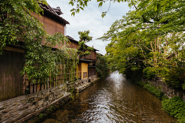 Street in Higashiyama District in Kyoto Japan