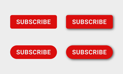 Set of 4 red vector subscribe buttons with rounded corners – 2 of them have a drop shadow.