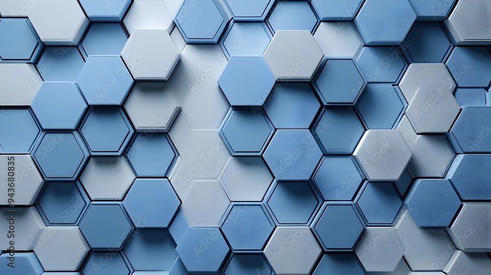 Poster minimalist hexagon pattern with 3d effect in cool tones for modern tech-inspired design