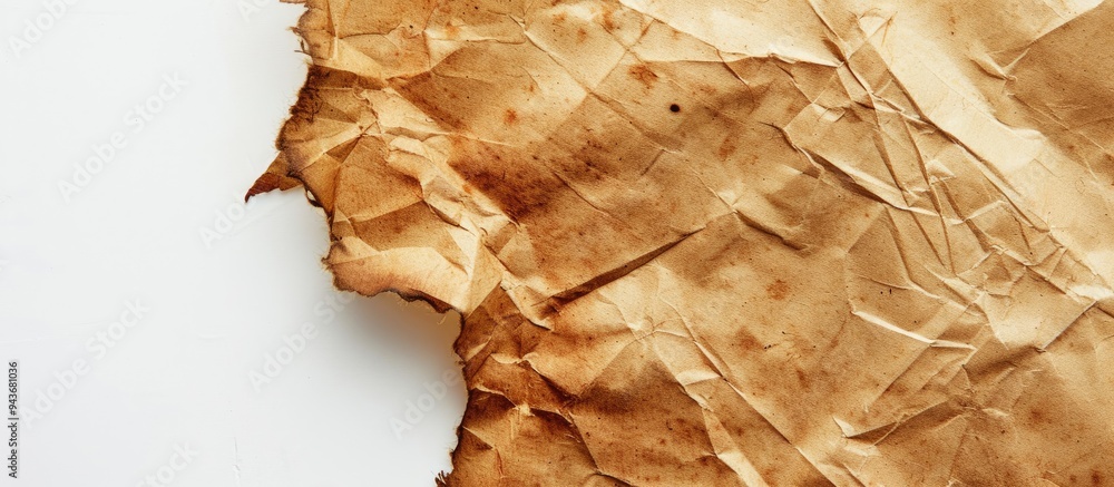 Fototapete old brown paper set against a white background isolated close up. with copy space image. place for a