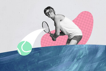 Trend artwork composite sketch image collage of vintage workspace gym young man practice play...