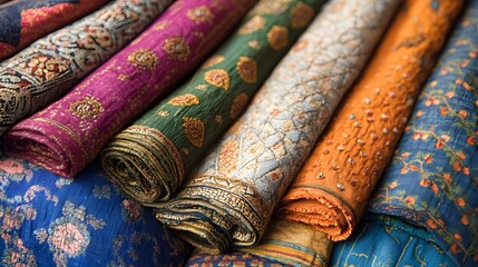 Intricate patterns of handmade textiles from India with rich textures and vibrant colors