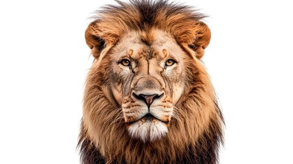 Majestic Lion with Flowing Mane Isolated on White Background