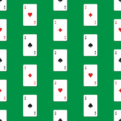 Aces with different card suits. Hearts, crosses, spades and diamonds. Vector seamless pattern.