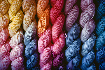 Colorful Yarn Skeins in Vibrant Assorted Hues
