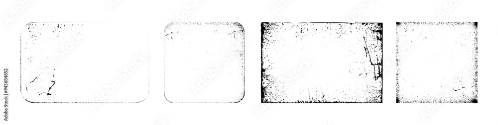 Aufkleber Scratched and worn paper texture frames and borders. Vector isolated realistic set of templates or mockup frames with old vintage and grunge style. Trendy distressed blank pages with copy space