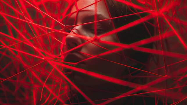 Abstract pattern of red string-like lines against dark background showcasing complexity and interconnectedness concept