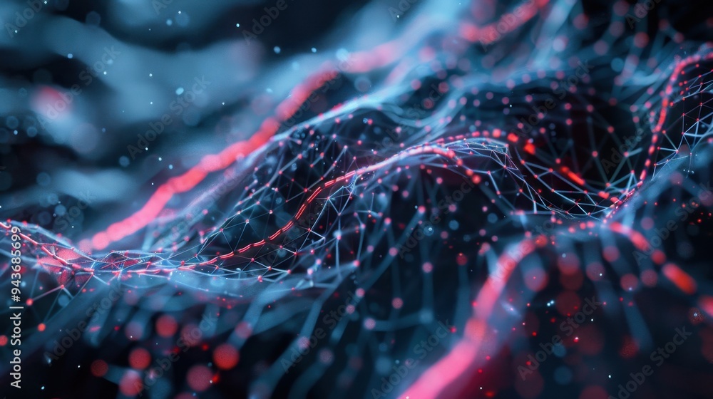 Poster abstract image of a neural network model visualized on a computer screen, highlighting artificial in