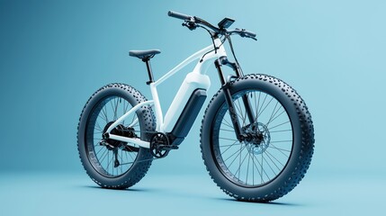 Obraz premium Futuristic Eco-Friendly Electric Bike in Soft Blue Light with Ultra Detail 32K â€“ Sustainable Transportation Concept, Generative Ai
