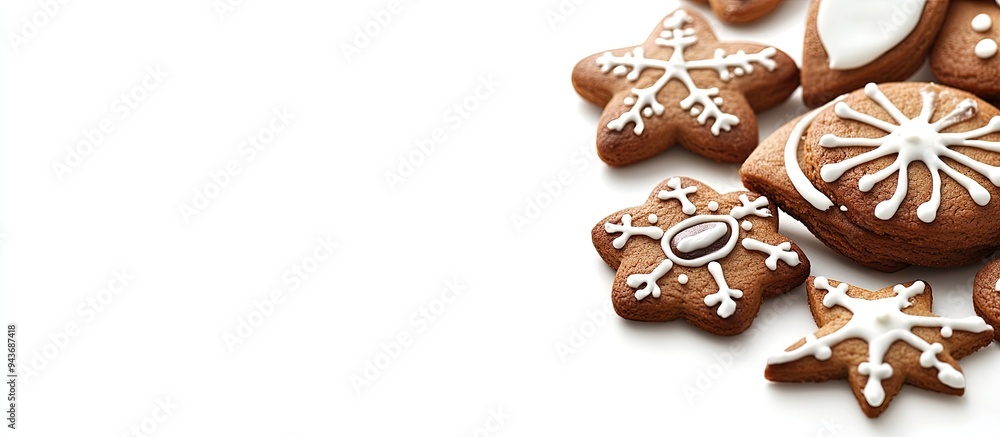 Poster Sweet gingerbread with filling Delicious and fresh On a white background Close up. with copy space image. Place for adding text or design