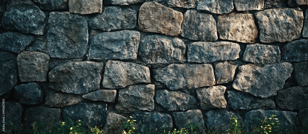 Poster Background designed with a stone wall from a rural structure. with copy space image. Place for adding text or design
