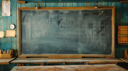 a classic teaching tool, captures the essence of traditional classrooms with its dusty chalk and squeaky writing surface