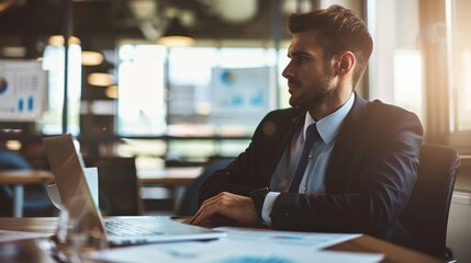 Fototapeta premium Financial advisor with reports on the table in the office generative ai