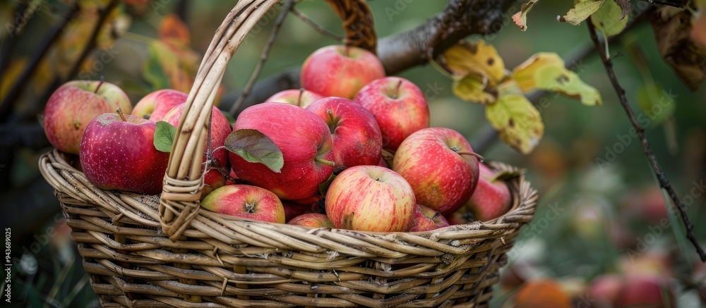 Leinwandbilder basket of harvested apples. with copy space image. place for adding text or design