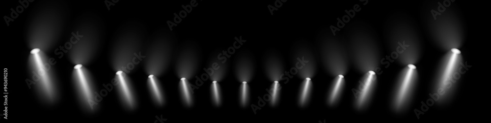 Poster stadium or sports arena projects and lights with cold rays. vector isolated set of realistic illumin