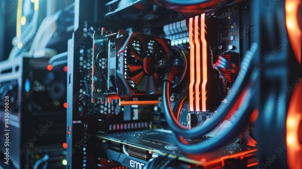 Poster close-up of a gpu card installed in a desktop tower, symbolizing the power behind modern computing