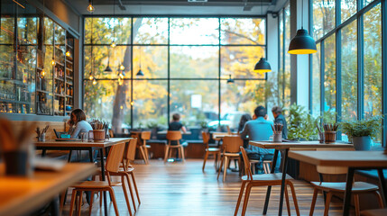Cozy Autumn Cafe with Large Windows