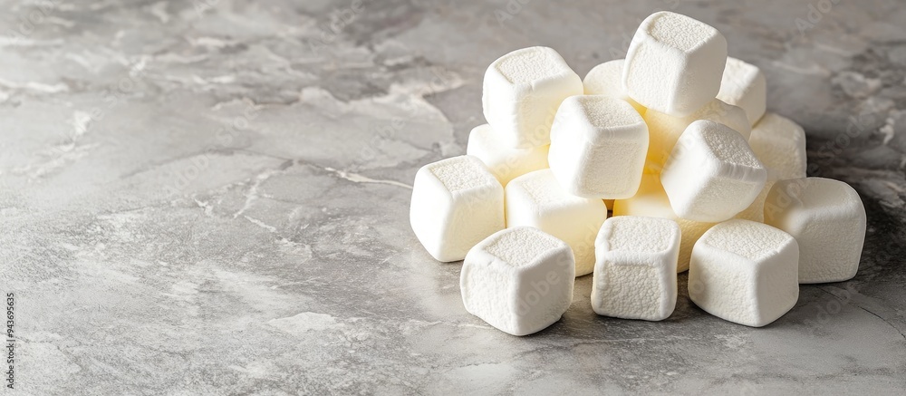 Aufkleber tasty white and yellow marshmallows on a gray marble table room for text. with copy space image. pla