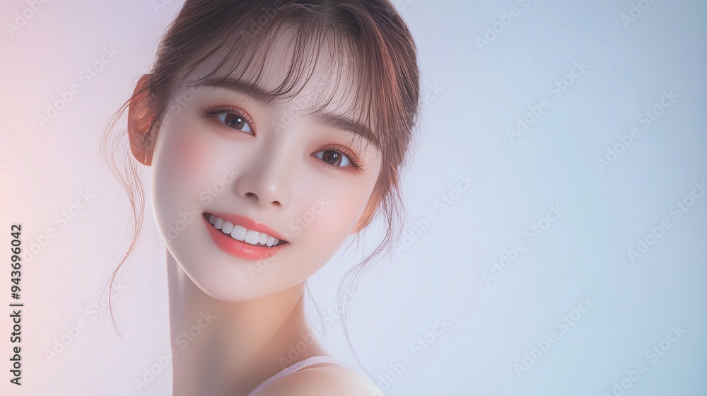 Poster 美肌の若くて可愛いアジア女性モデル｜笑顔で白い歯が輝く美容ポートレート