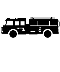 black icon silhouette of a firefighting, fire truck isolated on white