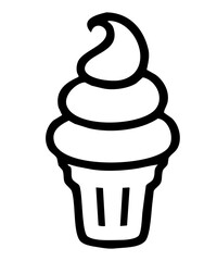 black outline icon illustration of a cupcake ice cream isolated on white resembling summer, beach, dessert, cold snack