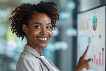 Professional Woman Presenting Data on Screen 