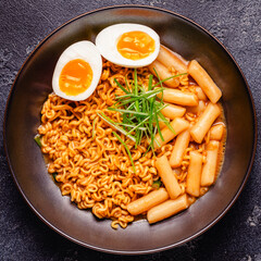 Spicy Rapokki - Korean tteokbokki rice cake and ramen noodle.