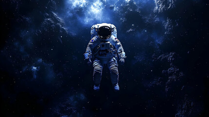 Fototapeta premium A lone astronaut floats weightlessly in the vast expanse of space, surrounded by a sea of twinkling stars and ethereal nebulae.