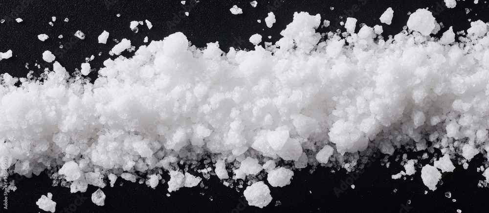 Poster close up of white salt against a black background. with copy space image. place for adding text or d