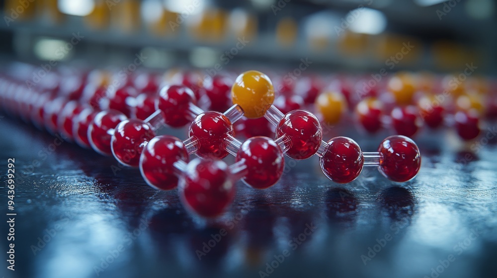 Poster a molecular structure of a new biodegradable polymer is being analyzed under laboratory conditions.