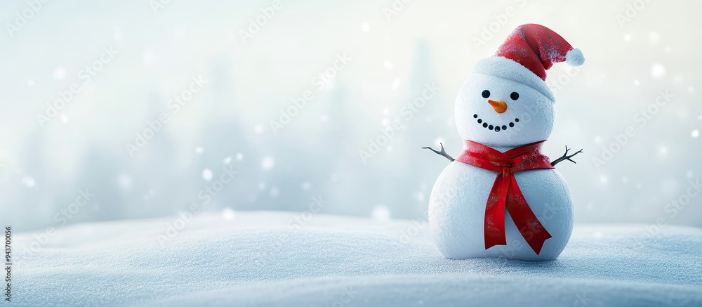 Aufkleber A snowman adorned with a red ribbon against a white backdrop. with copy space image. Place for adding text or design