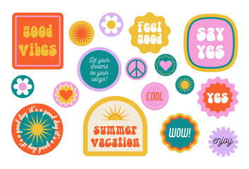 90s retro elements set. Various stickers collection. Flat vector illustrations isolated on white background