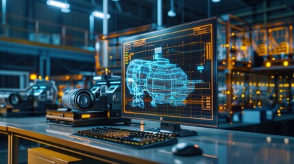 Detailed view of a digital twin model displayed on a computer, emphasizing the role of simulation in tech