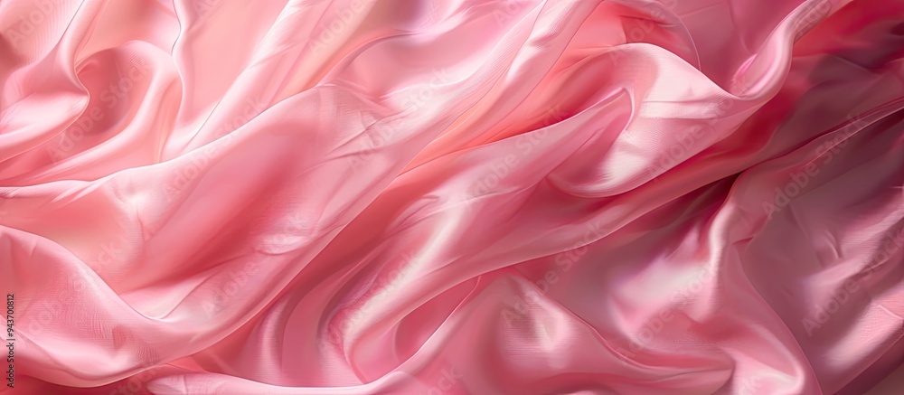 Poster Crumpled pink silk fabric serves as the background viewed from above Area for text. with copy space image. Place for adding text or design