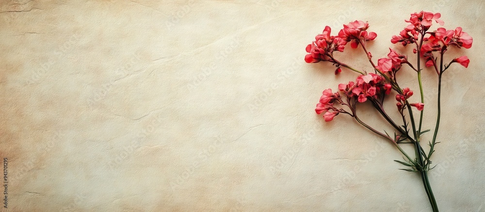 Poster textured vintage paper background featuring red valerian. with copy space image. Place for adding text or design
