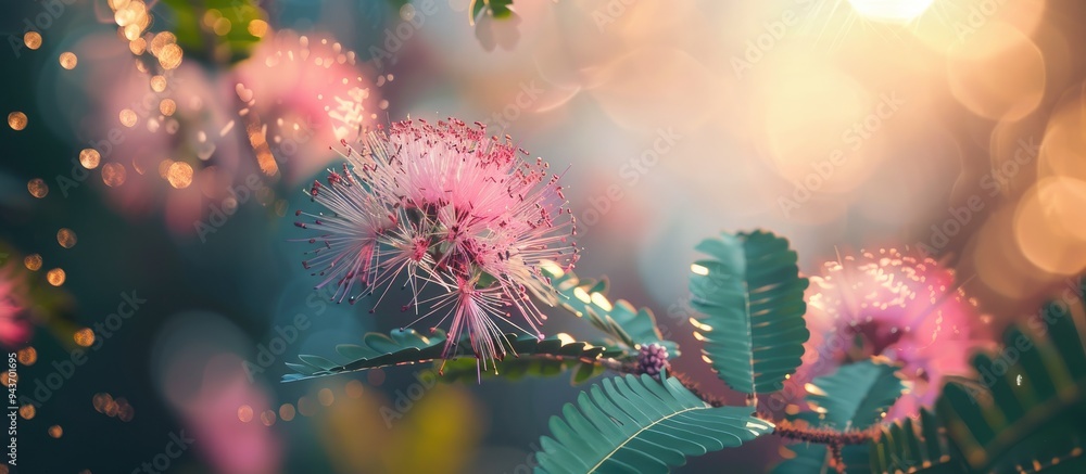 Poster soft focus on the mimosa pudica flower known as the sensitive or sleepy plant found in the brazilian