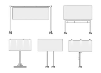 Billboard blank. Vector isolated realistic empty signboards mockup. City outdoor banner large format for advertise media with backlight. Open air advertising poster template. Empty board for ad