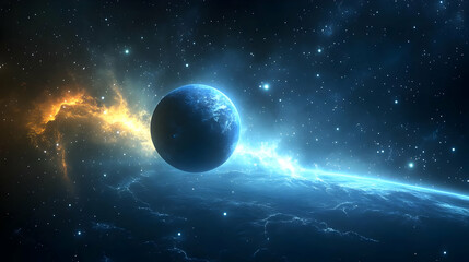 A lone planet in a vast starry sky.