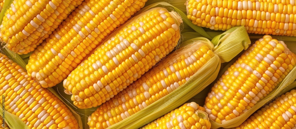 Aufkleber plate filled with corn kernels on a colored background. with copy space image. place for adding text