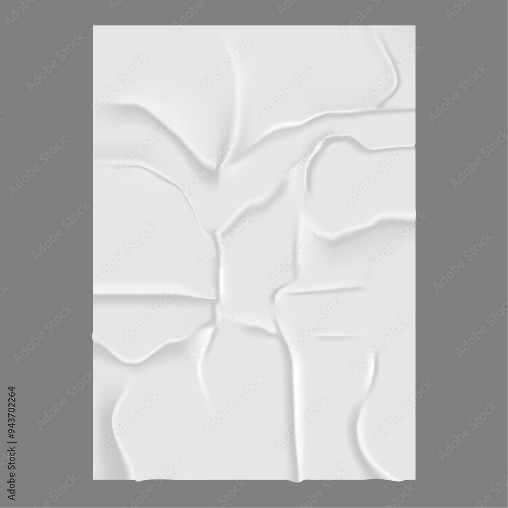 Poster Creased texture of glued paper sheet with wrinkles. Vector isolated crumpled and grunge surface effect for copy space, empty clean copy of page. Poster backdrop, cloth or plastic material