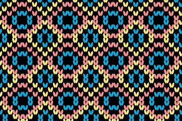 Colorful yarn seamless pattern bohemian style geometric shape design for knitting wool fabric,clothing,wrapping,textiles,carpet,batik,curtain,background and wallpaper. 