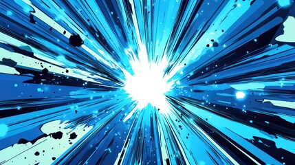 Explosion boom sunburst blue anime manga graphics cartoon. Blue speed comic style background	