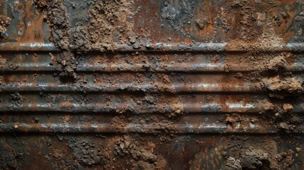 Flat lay of a heavily corroded iron surface with deep grooves and rough textures, ideal for an industrial theme