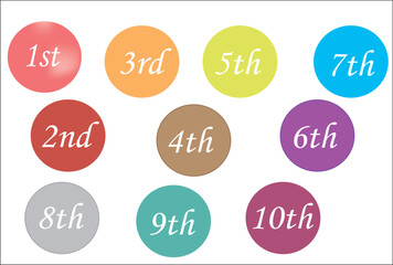 Ordinal numbers from 1 - 10 in colorful circles with frame.