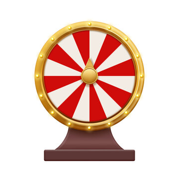Fortune or gambling wheel with pointer, isolated machine with colorful slots and glowing lights. Vector realistic casino game for trying luck. Spinning and winning award or money prize