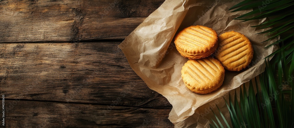 Fototapete textured vintage paper background featuring palmera biscuit. with copy space image. place for adding